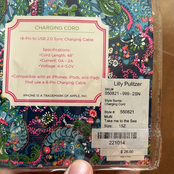 Lily Pulitzer Charging Cord - 48” - Picture 2 of 2